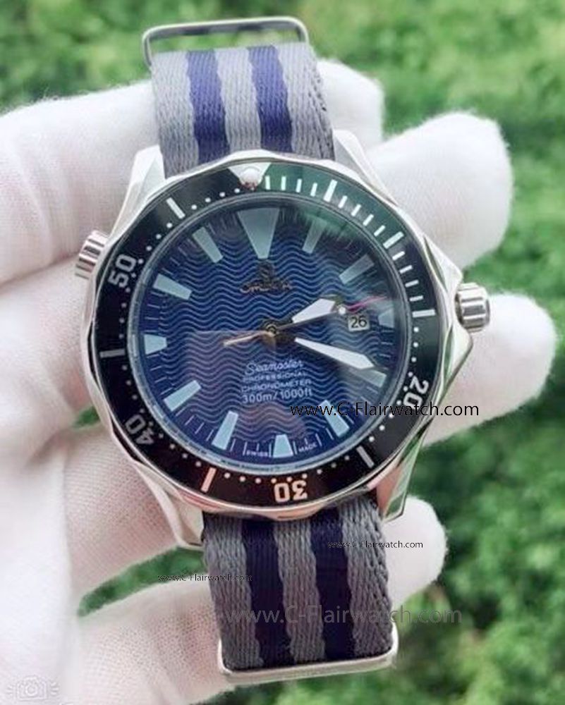 Omega Seamaster Nato Watch Replica / SS Blue Wave Face